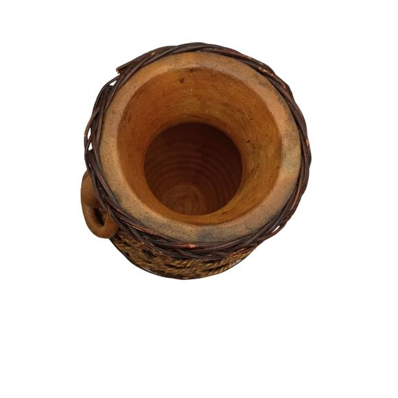 Wicker Terracotta Pottery Vase 2 Handles With O-rings - Picture 5 of 6